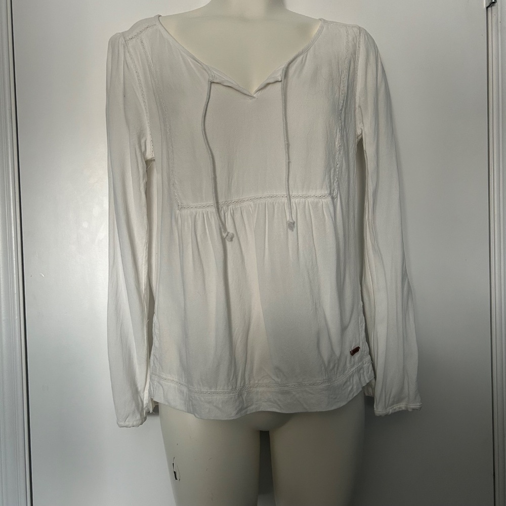 Roots Canada Rayon Linen Blend White Peasant Style Blouse